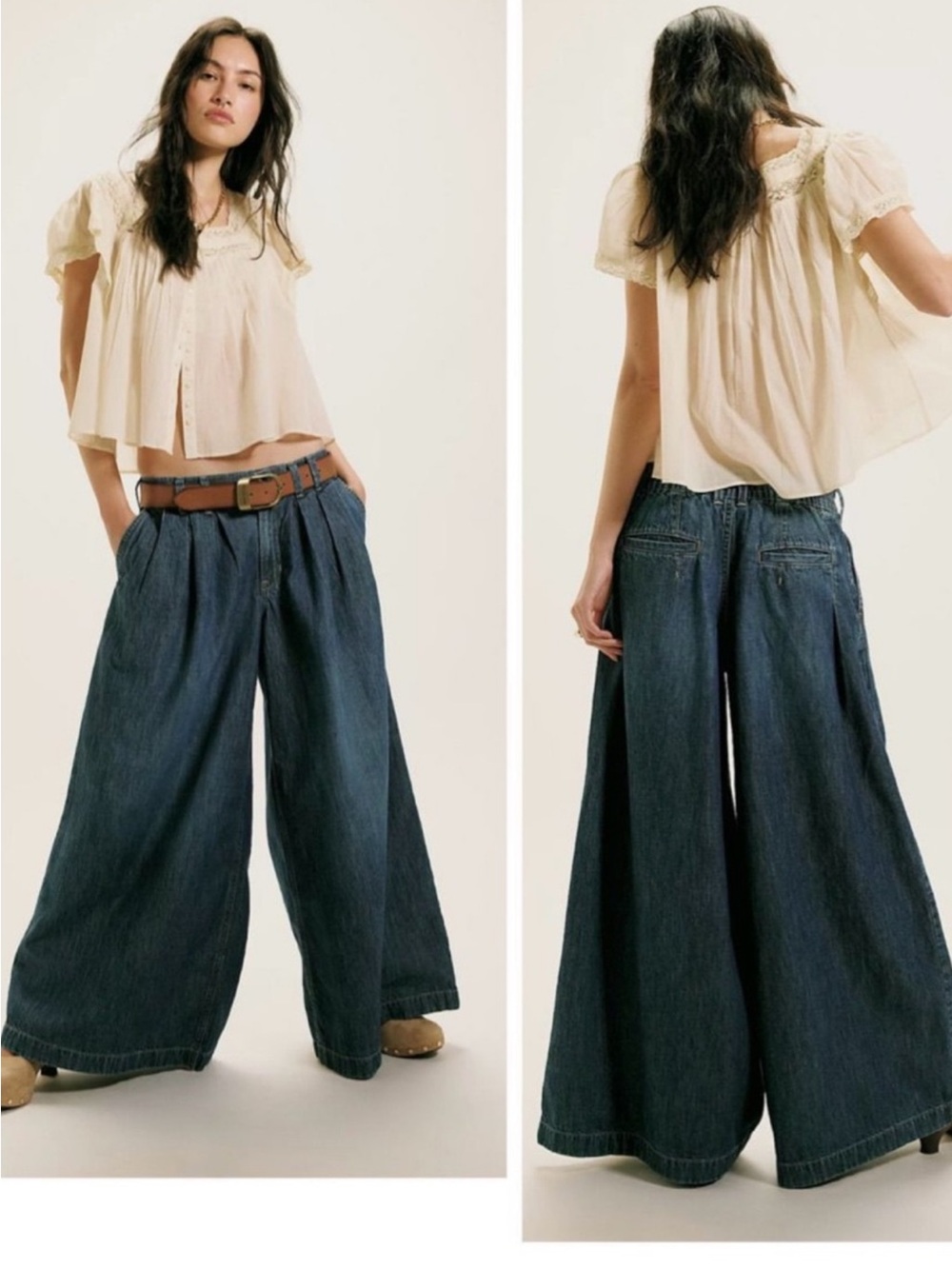 Free People Wide-Leg Dark Blue Denim Jeans